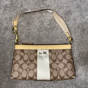 Coach Heritage Stripe Demi Small Handbag Brown & White Y2K Horse & Carriage Logo